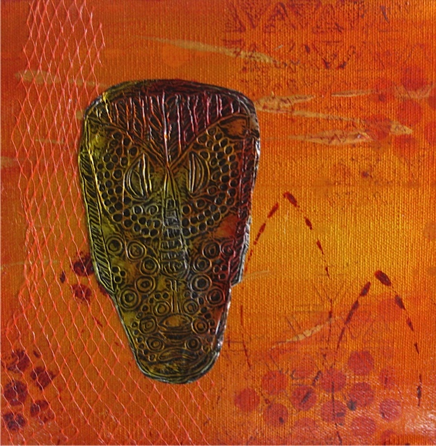 Painted Foil & Netting on a 6"X6" Canvas