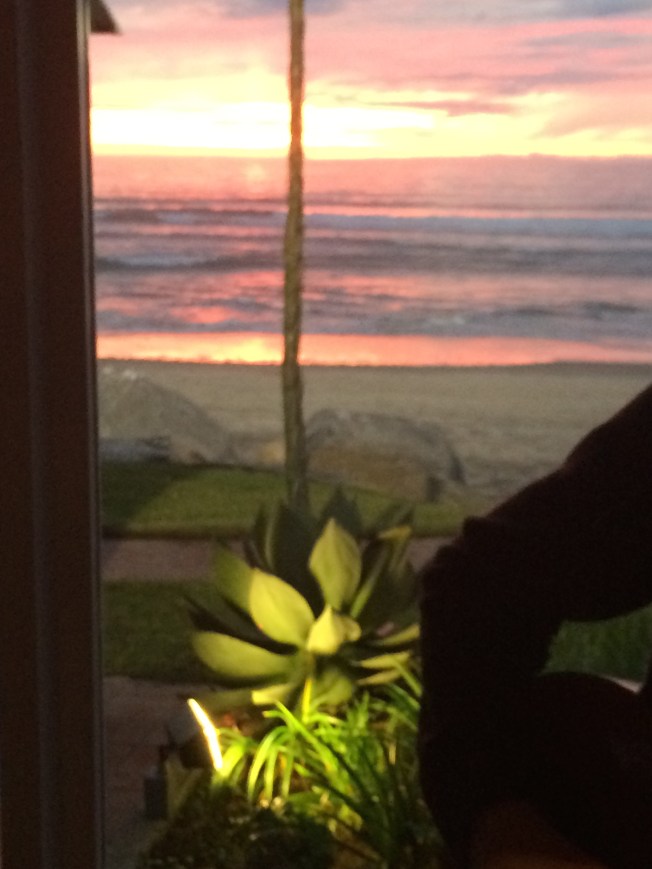 Sunset out of window at Jakes  1-30-15