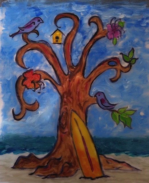 This piece was done on plastic to stick to a window.  Acrylic